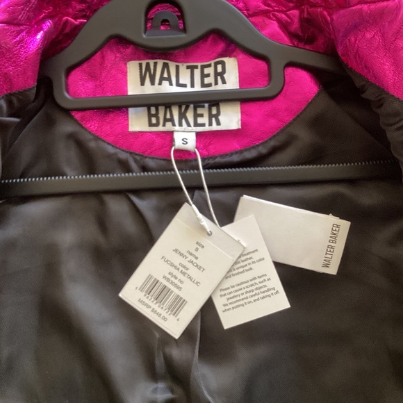 WALTER BAKER 💕🔥Genuine Leather Jenny Jacket in Fuchsia Metallic Crop Moto Fit - Picture 11 of 16